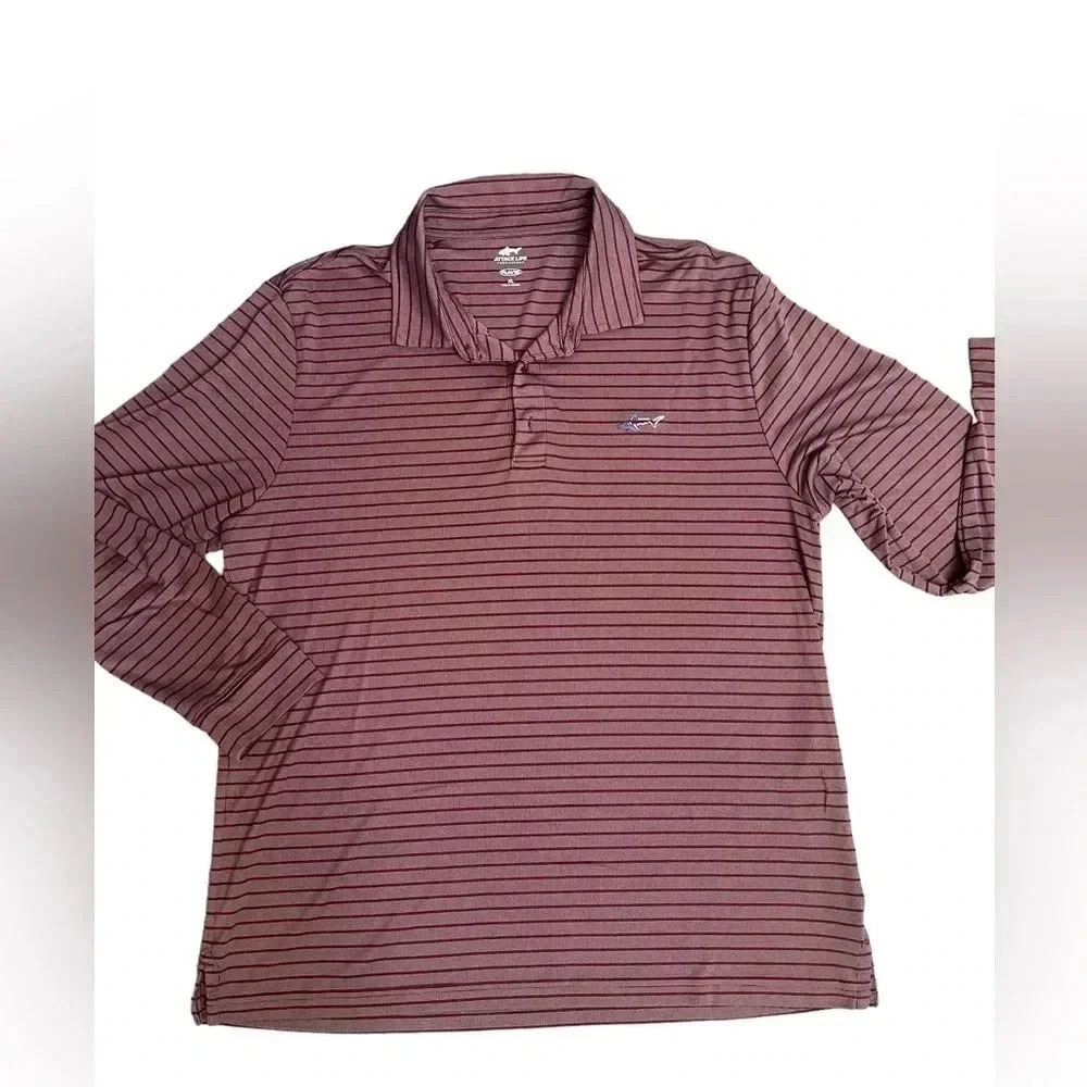 Greg Norman Play Dry Polyester Maroon Striped Long Sleeve Polo Shirt Men size XL